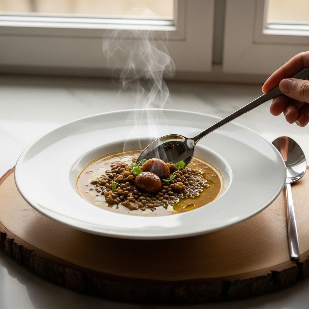 Delicious Creamy Lentils and Chestnuts Soup