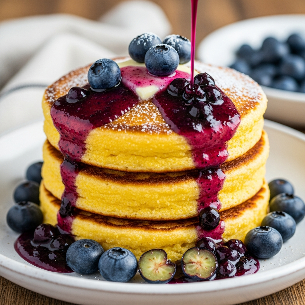 Polenta Pancakes with Blueberry Syrup