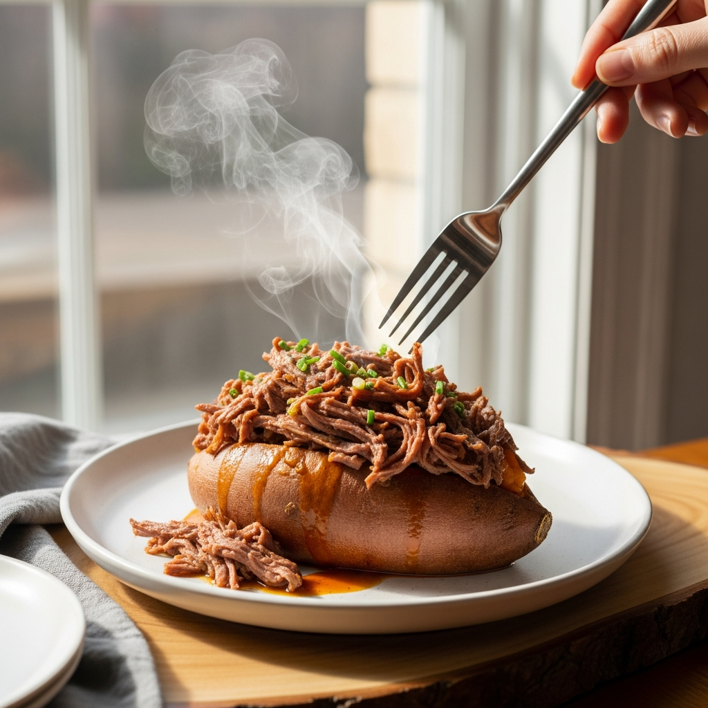 Shredded Roast Beef Stuffed Sweet Potatoes (Whole 30 & PALEO)