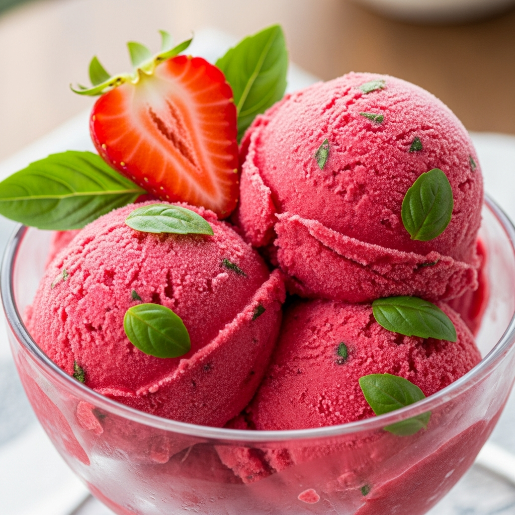 Strawberry Basil Sorbet