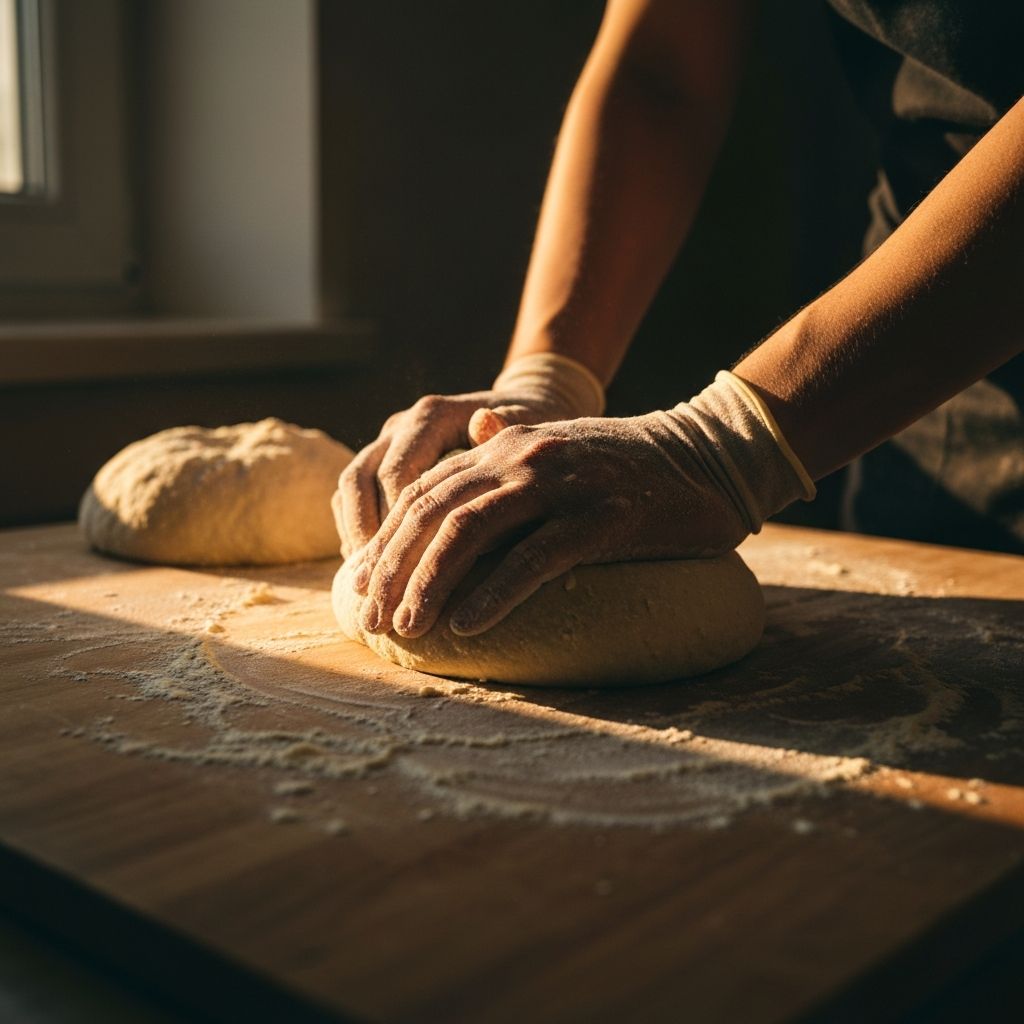 Hands kneading dough